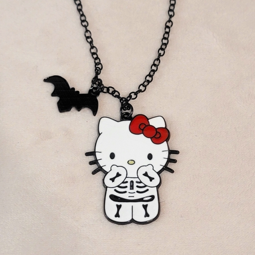Hello Kitty Skeleton & Bat Charm Necklace Halloween